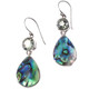 925 Silver 4ct Prasiolite Paua Blue Green Abalone Shell Earrings, 1 5/16"