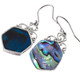 925 Silver Hexagon Blue Green Paua Abalone Shell Sterling Earrings, 1 1/8"