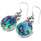 925 Silver Hand Made Blue Green Paua Abalone Shell Sterling Earrings, 1 1/4"