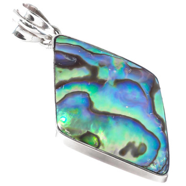 925 Silver Colorful New Zealand Paua Abalone Shell Sterling Pendant, 1 3/4"