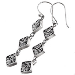 925 Silver Filigree Hand Made Sterling Dangle Drop Earrings, 1 3/8"