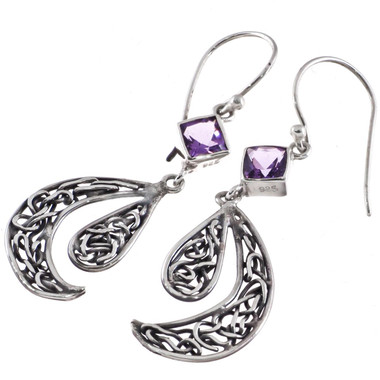 925 Silver Filigree Amethyst Sterling Dangle Drop Earrings, 1 1/4"