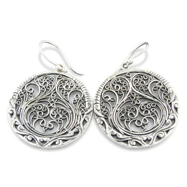 925 Silver Bali Artisanal Hand Made Scroll Filigree Sterling Earrings, 1 1/8"