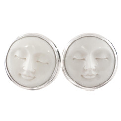 925 Silver Moon Face Bison Bone Hand Carving Sterling Clip-on Earrings, 7/8"