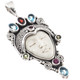 925 Silver Bali Mixed Gems Goddess Bone Sterling Pendant, 1 3/4"