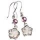 925 Silver Mother Of Pearl Flower Pink Quartz Sterling Earrings, 7/8"