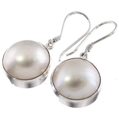 925 Silver Large17mm South Sea Cultured White Mabe Pearl Sterling Drop Earrings