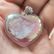 925 Silver Heart Iridescent Pink Opal Titanium Druzy Sterling Pendant, 1 7/8"