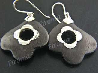 1 3/16" 925 Silver Sono Wood French Hook Earrings