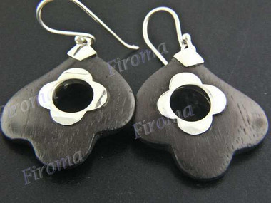 1 3/16" 925 Silver Sono Wood French Hook Earrings