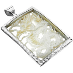 925 Silver Carved Mother Of Pearl Shell Chinese Dragon Sterling Pendant, 2 5/16"
