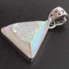925 White Opal Titanium Agate Druzy Pendant 1.4"