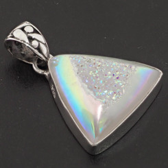 925 White Opal Titanium Agate Druzy Pendant 1.4"