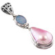 925 Silver Teardrop Pink Mabe Pearl Genuine Opal Gemstone Pendant, 1 3/4"