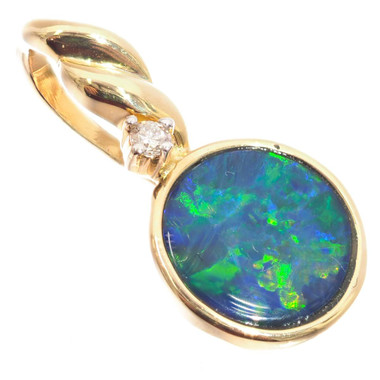 Gold Magnificent Fiery Natural Australian Opal Diamond 14K Gold Pendant, 3/4"