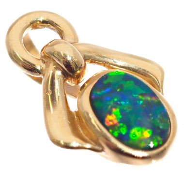 Gold Oval Fiery Natural Australian Opal 14K Gold Setting Pendant, 1/2"