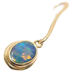 Gold Oval Fiery Natural Australian Opal Triplet 14K Gold Drop Pendant, 1"