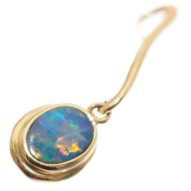 Gold Oval Fiery Natural Australian Opal Triplet 14K Gold Drop Pendant, 1"