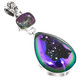 925 Silver Peacock Purple Green Titanium Druzy Drusy Mystic Topaz Pendant,1 7/8"