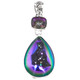 925 Silver Peacock Purple Green Titanium Druzy Drusy Mystic Topaz Pendant,1 7/8"