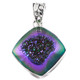 925 Silver Peacock Purple Green Titanium Druzy Drusy Sterling Pendant, 1 1/4"