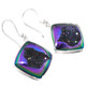 925 Silver Square Peacock Purple Green Titanium Druzy Sterling Earrings, 7/8"