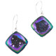 925 Silver Square Peacock Purple Green Titanium Druzy Sterling Earrings, 7/8"