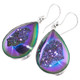925 Silver Teardrop Peacock Purple Green Titanium Druzy Pear Earrings, 1"