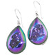 925 Silver Teardrop Peacock Purple Green Titanium Druzy Pear Earrings, 1"