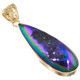 Vermeil Plated 925 Silver Peacock Purple Green Titanium Agate Druzy Pendant, 2"