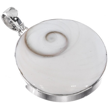 925 Silver Round Mystical Shiwa Eye Shell Sterling Pendant, 1 1/2"