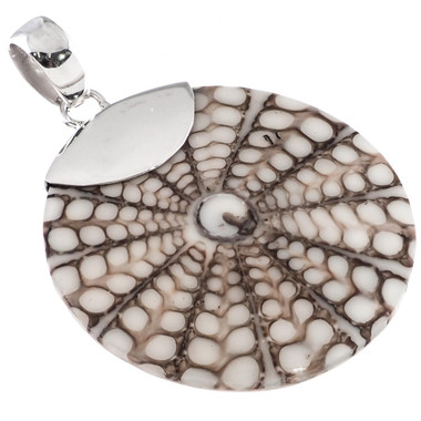925 Silver Cone Shell In White Resin Spider Web Sterling Pendant, 1 3/4"