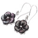 925 Silver Black Mother Of Pearl Shell Flower Hand Carving Earrings, 1/2"