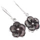 925 Silver Black Mother Of Pearl Shell Flower Hand Carving Earrings, 1/2"