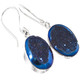 Oval Cobalt Blue Titanium Druzy 925 Silver Earrings, 13/16"