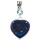 925 Silver Heart Cobalt Blue Titanium Agate Druzy Topaz Sterling Pendant, 1 3/4"