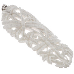 925 Silver Handmade Dragonfly Flower Bison Bone Sterling Pendant, 3 1/2"