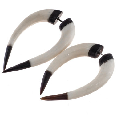 Fake Gauge Mixed Bison Bone Horn Handcarved Post Earrings, 1 1/2"