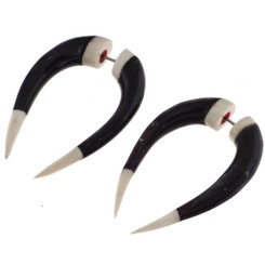 Fake Gauge Bison Mixed Horn And Bone Hand Carving Post Earrings, 1 1/2"