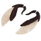 Fake Gauge Wood Mother of Pearl Feather Hand Carving Post Earrings, 2 1/4"
