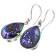 Pear Peacock Purple Green Titanium Druzy 925 Silver Earrings, 3/4"