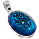 925 Silver Oval Cobalt Blue Titanium Druzy Agate Sterling Pendant, 1 1/2"