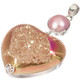925 Silver Heart Peach Gold Pink Titanium Druzy Mabe Pearl Pendant, 2 3/8"