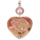 925 Silver Heart Peach Gold Pink Titanium Druzy Mabe Pearl Pendant, 2 3/8"