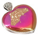 925 Silver Heart Peach Pink Gold Titanium Agate Druzy Sterling Pendant, 1 3/4"