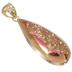 Vermeil Gold Plated 925 Silver Peach Pink Titanium Druzy Agate Pendant, 2"