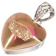 925 Silver Heart Gold-tone Pink Azalea Titanium Druzy Sterling Pendant, 1 1/4"
