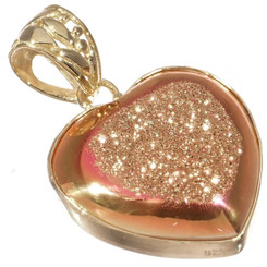 Vermeil 925 Silver Heart Gold-tone Pink Azalea Titanium Druzy Pendant, 1 1/4"