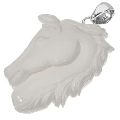 925 Silver Equestrian Horse Handcarved Bison Bone Pendant, 2 3/4"