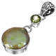 925 Silver Peridot Green Biwa Freshwater Coin Pearl Sterling Pendant, 1 1/4"